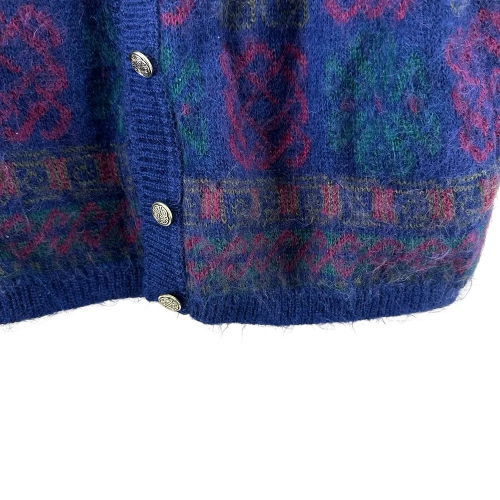 VTG mohair Celtic Scottish button front cardigan sweater colorful women’s large